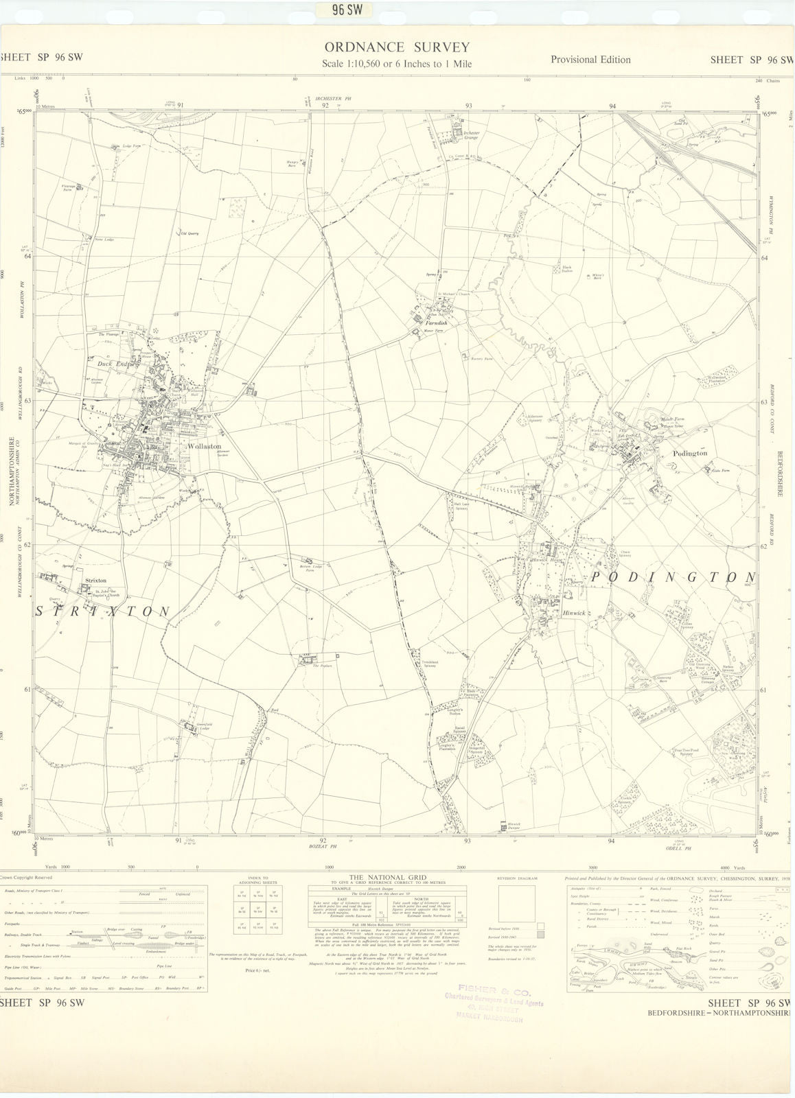 Ordnance Survey SP96SW Northants/Bedfordshire Wollaston Podington 1958 old map